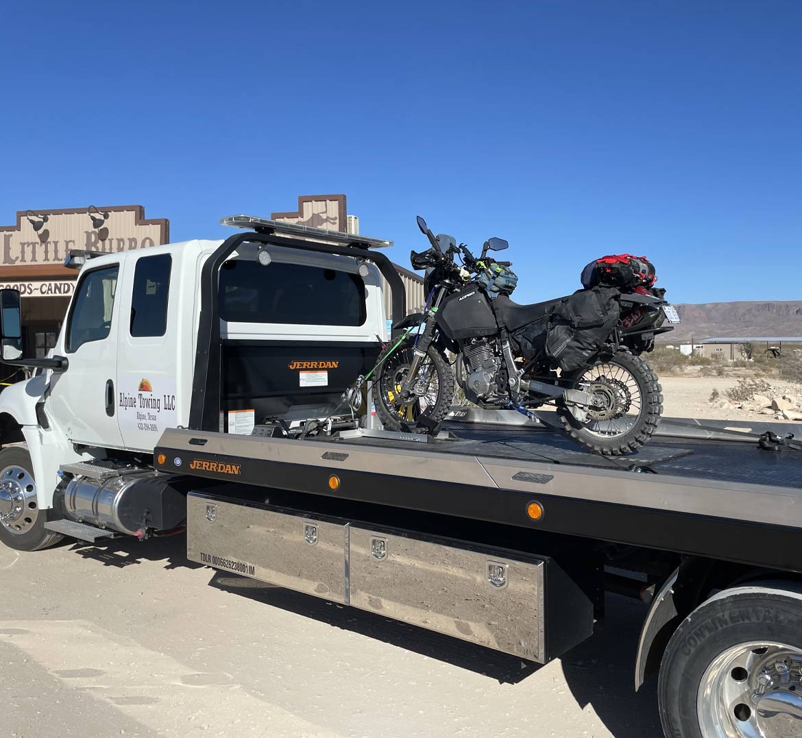 Towing Service Alpine Texas Flatbed Tow Truck With Motorcycle Alpine Towing Towing Service Alpine Texas Flatbed Tow Truck With Motorcycle Alpine Towing